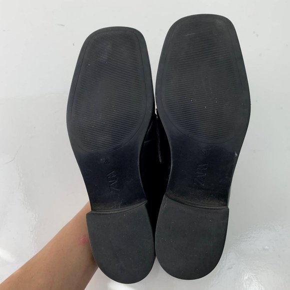 Square toe black leather loafter - Picture 2 of 6